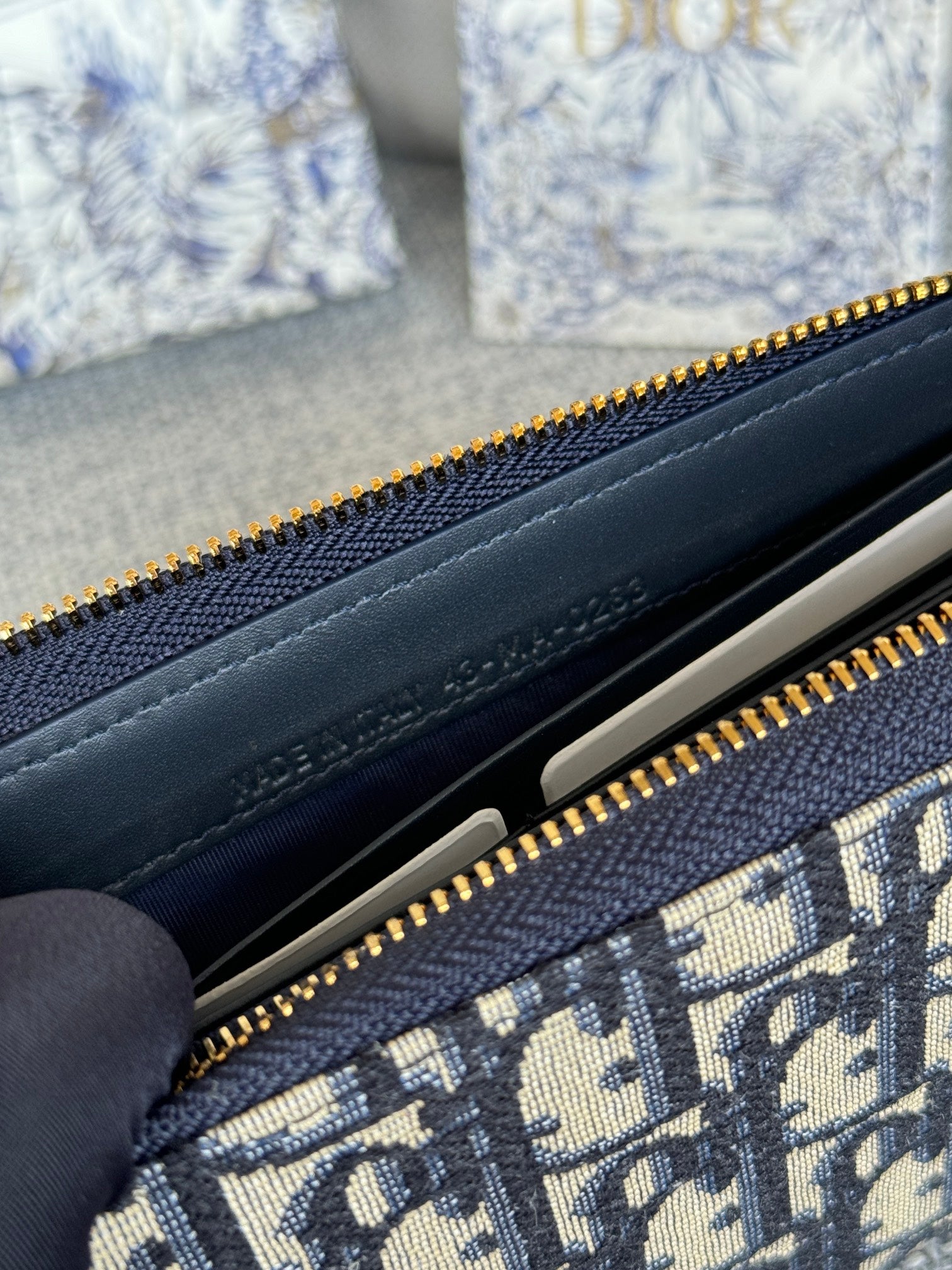 Dior Oblique Large Travel Zip Pouch Blue and Beige Jacquard Canvas