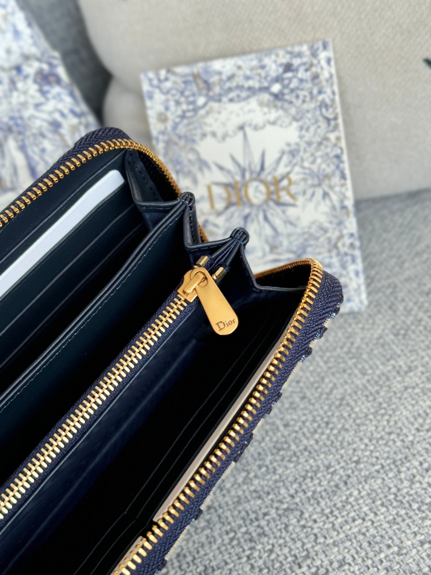 Dior Oblique Large Travel Zip Pouch Blue and Beige Jacquard Canvas