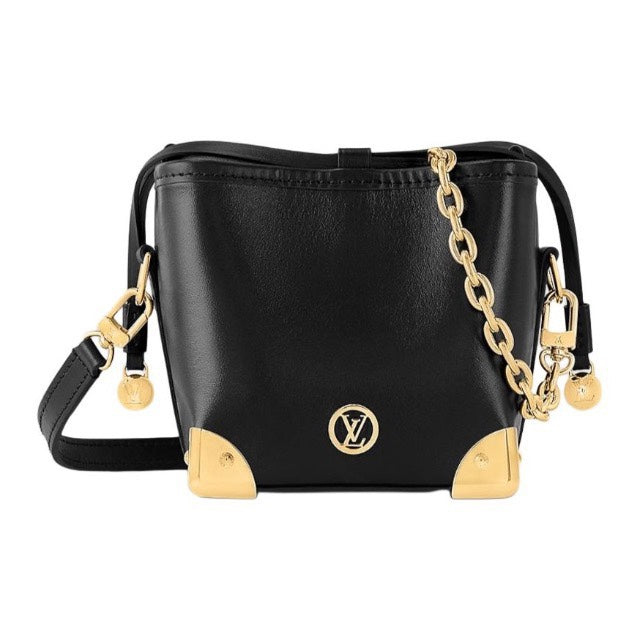 Louis Vuitton Black Leather Bucket Handbag with Gold-Tone Hardware &amp; Chain