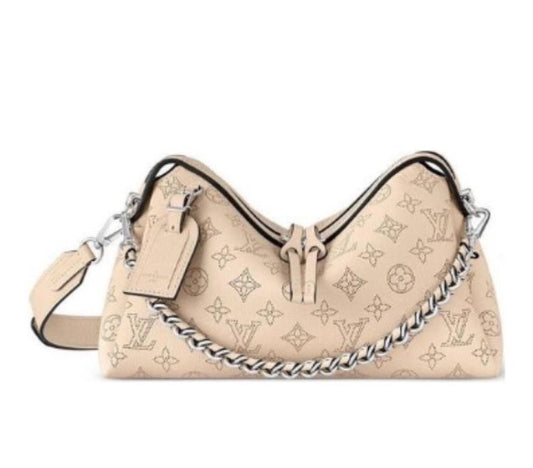 Louis Vuitton Bella Mahina Perforated Leather Beige Handbag with Silver Chain