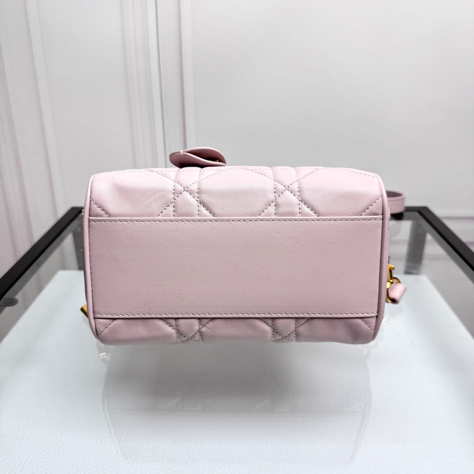 Christian Dior Small Lavender Cannage Lambskin Bowling Bag with Shoulder Strap