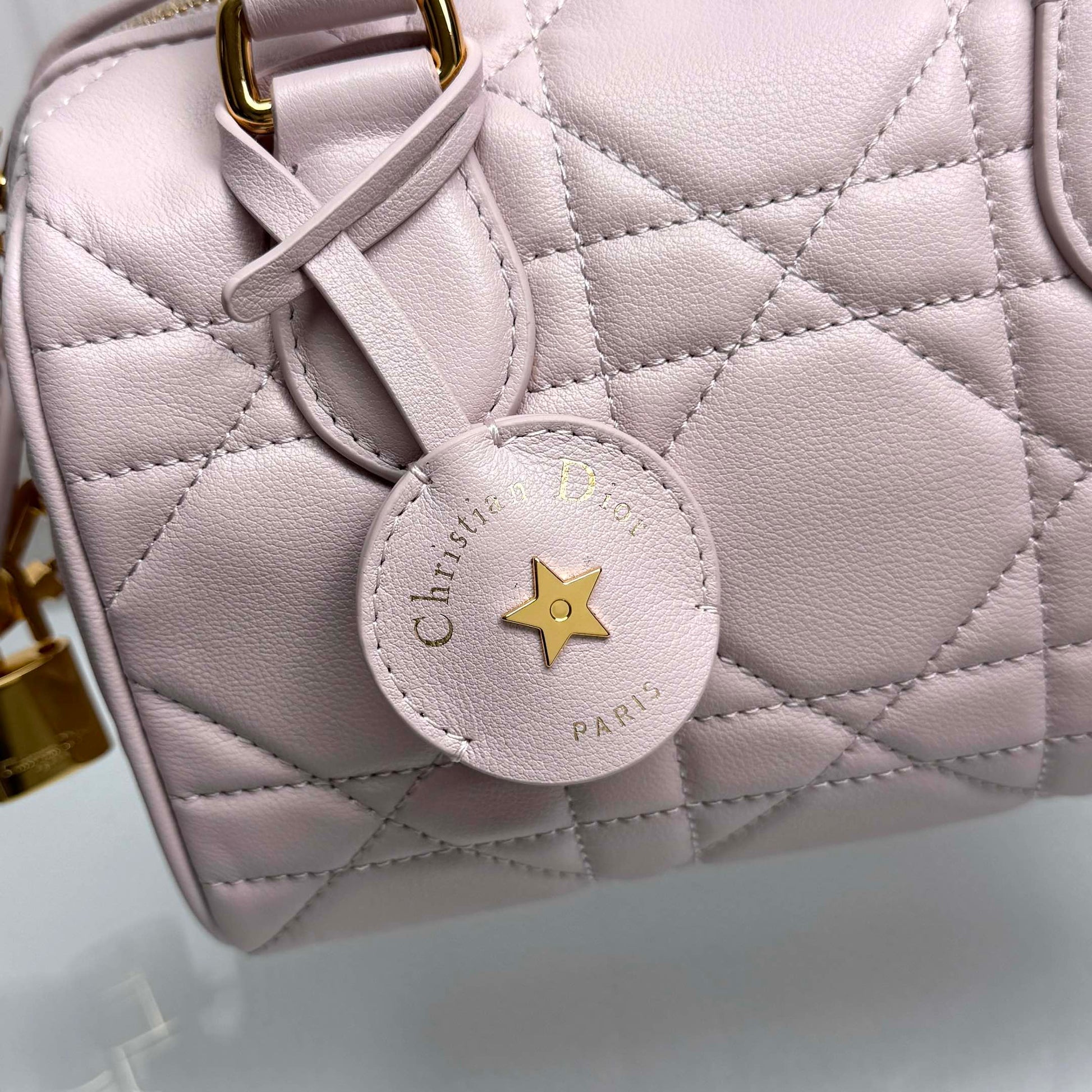 Christian Dior Small Lavender Cannage Lambskin Bowling Bag with Shoulder Strap