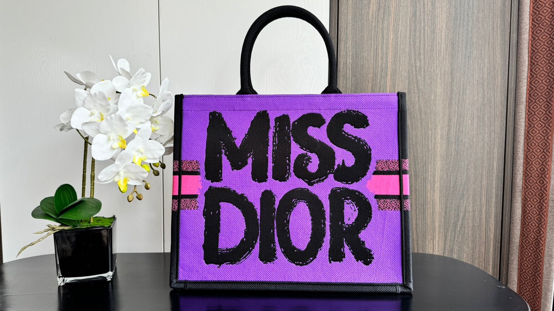 Dior Miss Dior Book Tote Pink and Black Graffiti Embroidered Canvas Bag