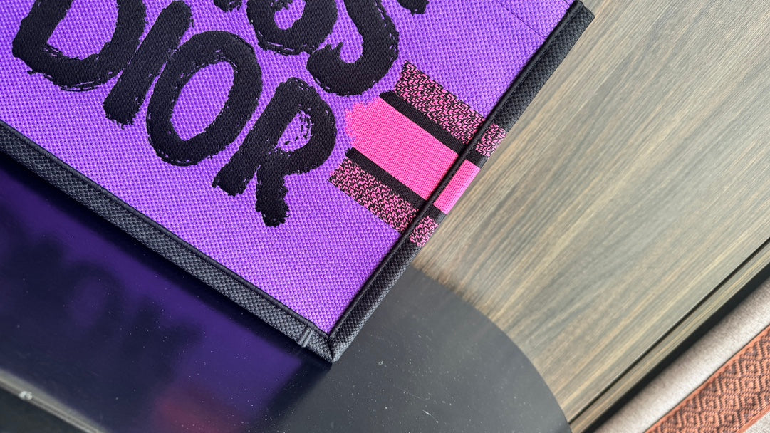 Miss Dior Pink Canvas Tote Bag with Black Graffiti Logo and Handles