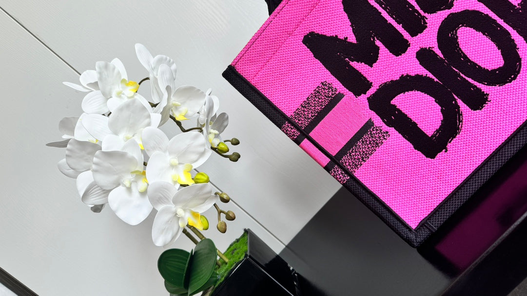 Dior Miss Dior Book Tote Pink Canvas Bag with Black Embroidery