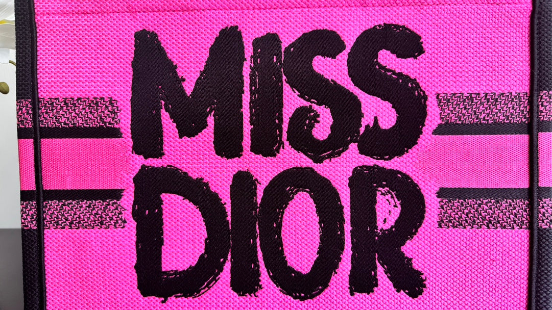 Miss Dior Pink Canvas Tote Bag with Black Graffiti Logo and Handles