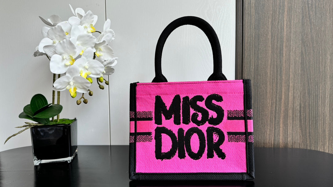 Christian Dior Miss Dior Graffiti Mini Book Tote Bag - Neon Pink/Black