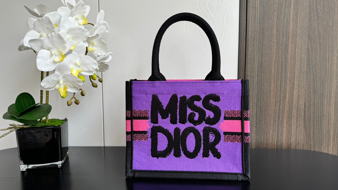Christian Dior Miss Dior Graffiti Mini Book Tote Bag - Neon Pink/Black
