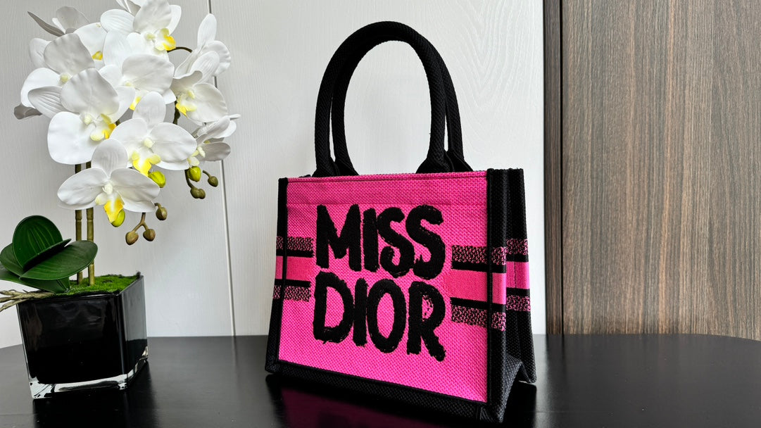 Christian Dior Miss Dior Graffiti Mini Book Tote Bag - Neon Pink/Black