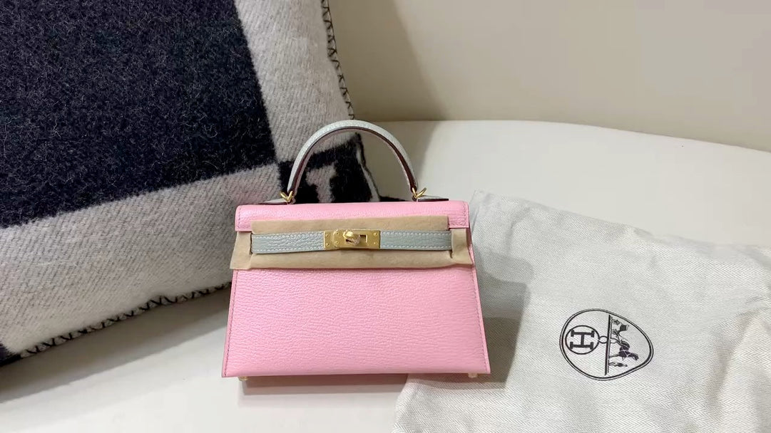Hermes Kelly 20 Mini Tri-Color Pink Epsom Leather Handbag with Gold Hardware