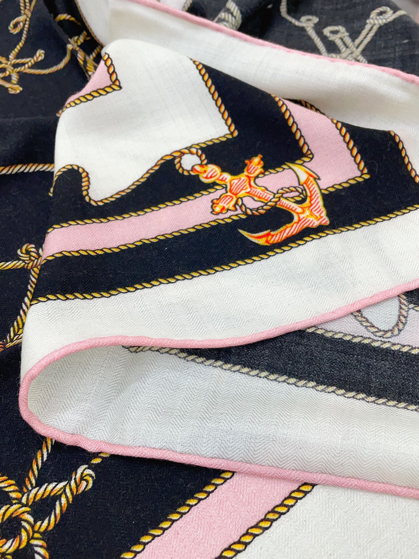 Women's Elegant Large Scarf Shawl - Black, Pink and White Geometric Chain Print Wrap for Ladies