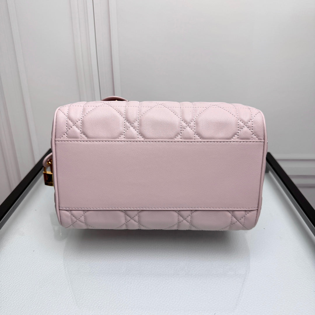 Dior Pastel Pink Quilted Leather Bowling Bag with Crossbody Strap