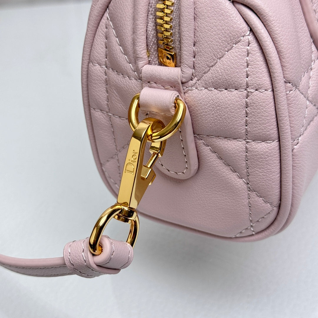 Luxury Mini Quilted Leather Top Handle Bag - Light Pink Crossbody with Gold Hardware