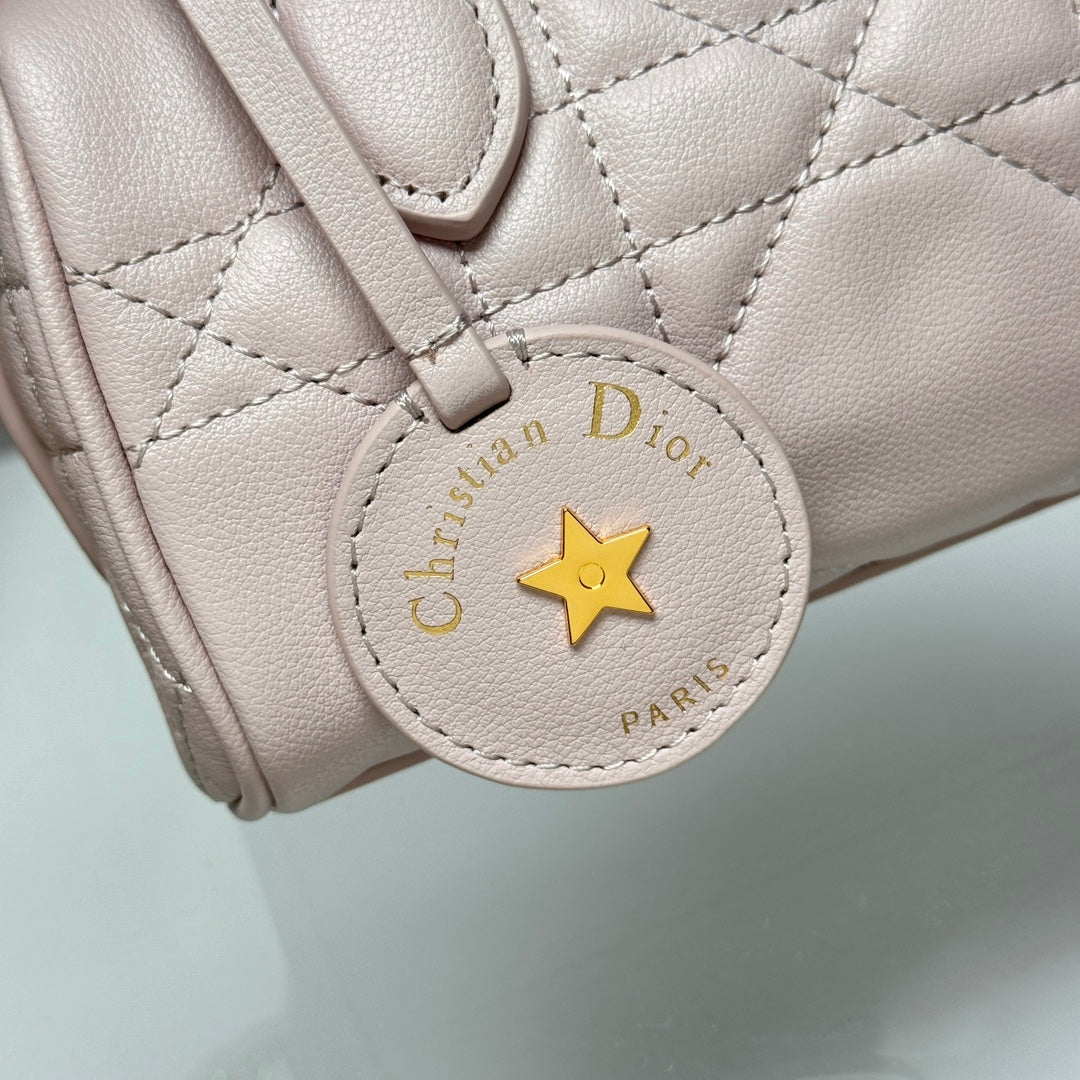 Luxury Mini Quilted Leather Top Handle Bag - Light Pink Crossbody with Gold Hardware