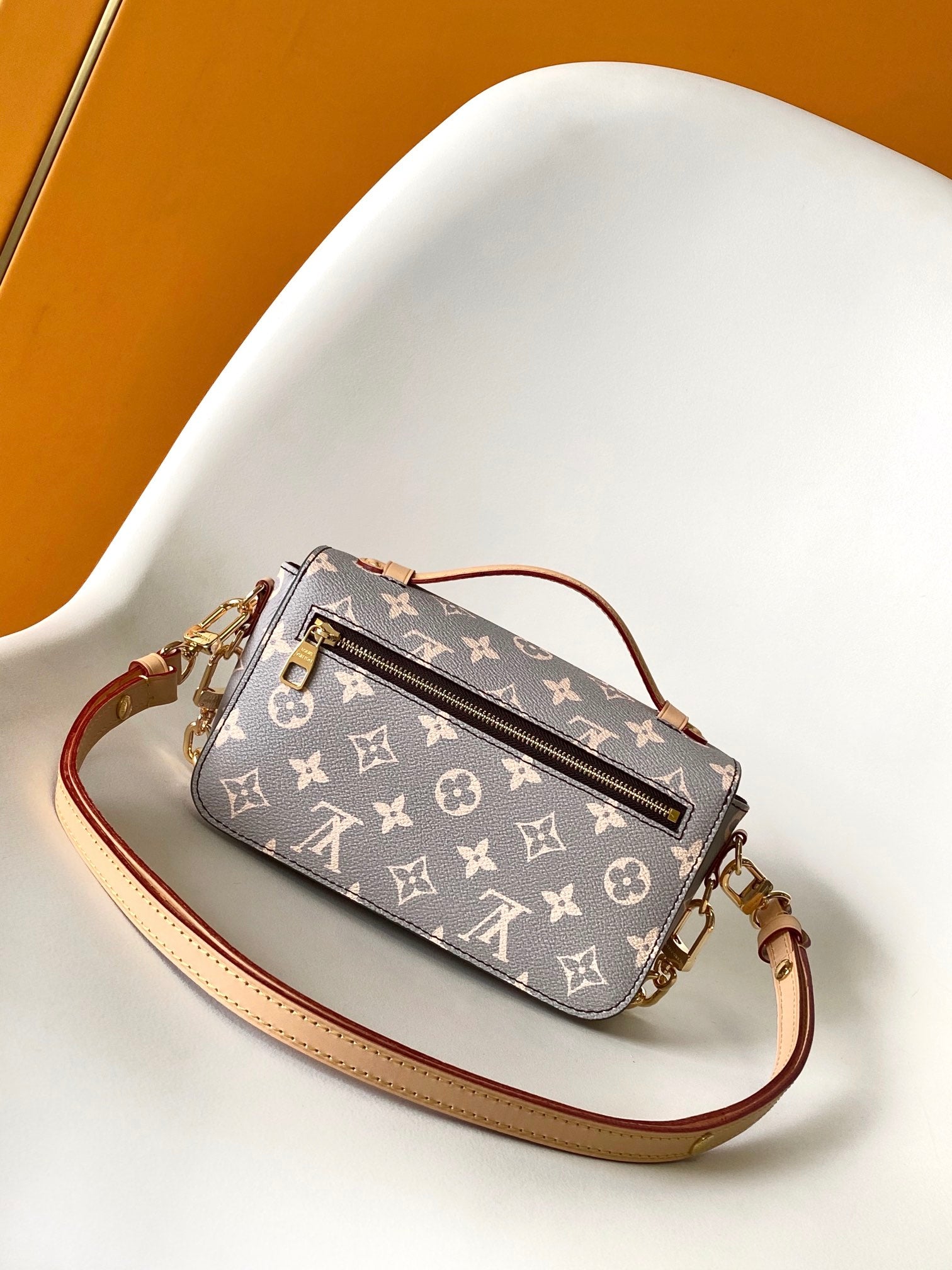 Louis Vuitton Grey Monogram Crossbody Shoulder Bag with Gold Chain Strap