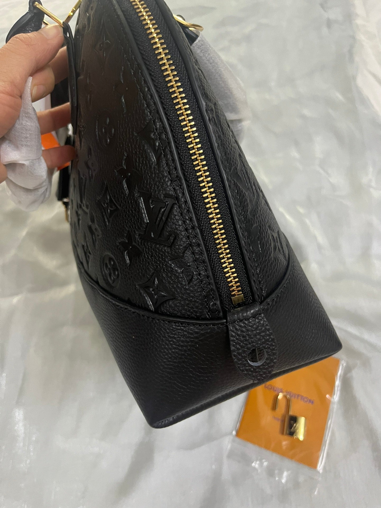 Luxury Black Embossed Leather Top Handle Handbag with Shoulder Strap