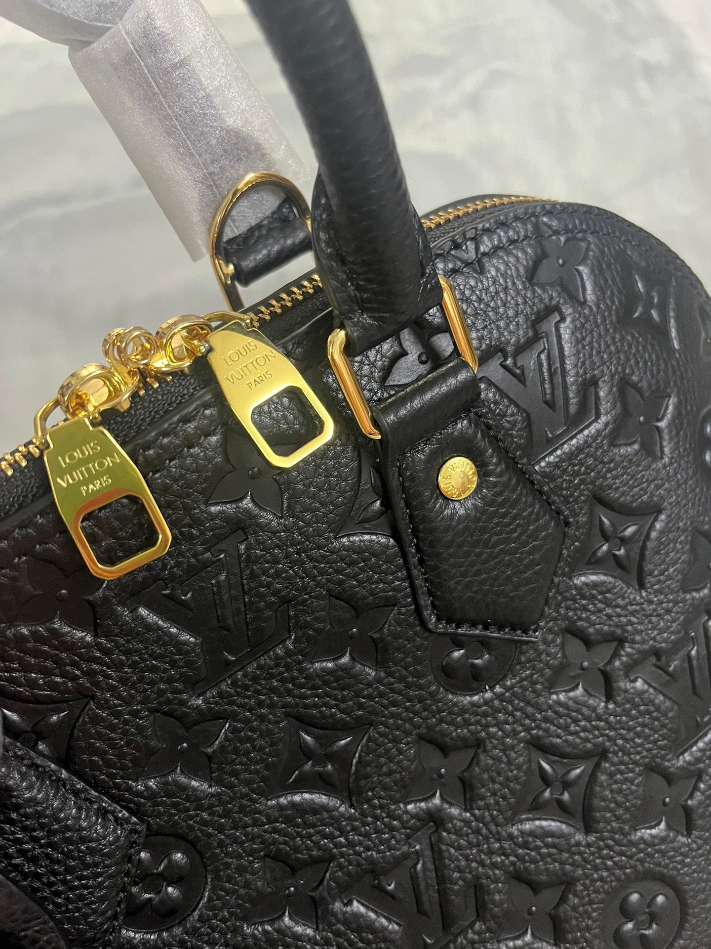 Luxury Black Embossed Leather Top Handle Handbag with Shoulder Strap