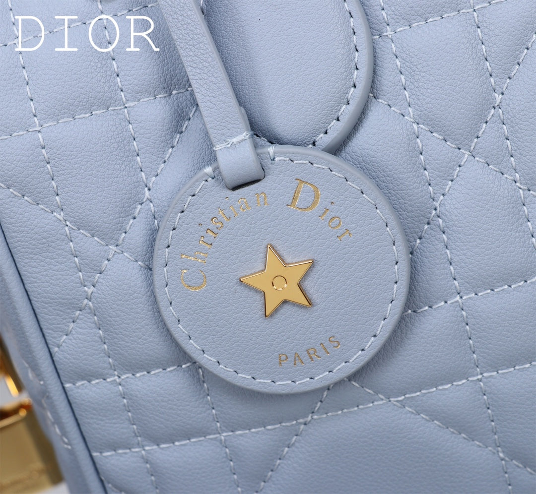 Christian Dior Caro Small Cannage Quilted Leather D-Bag - Light Blue