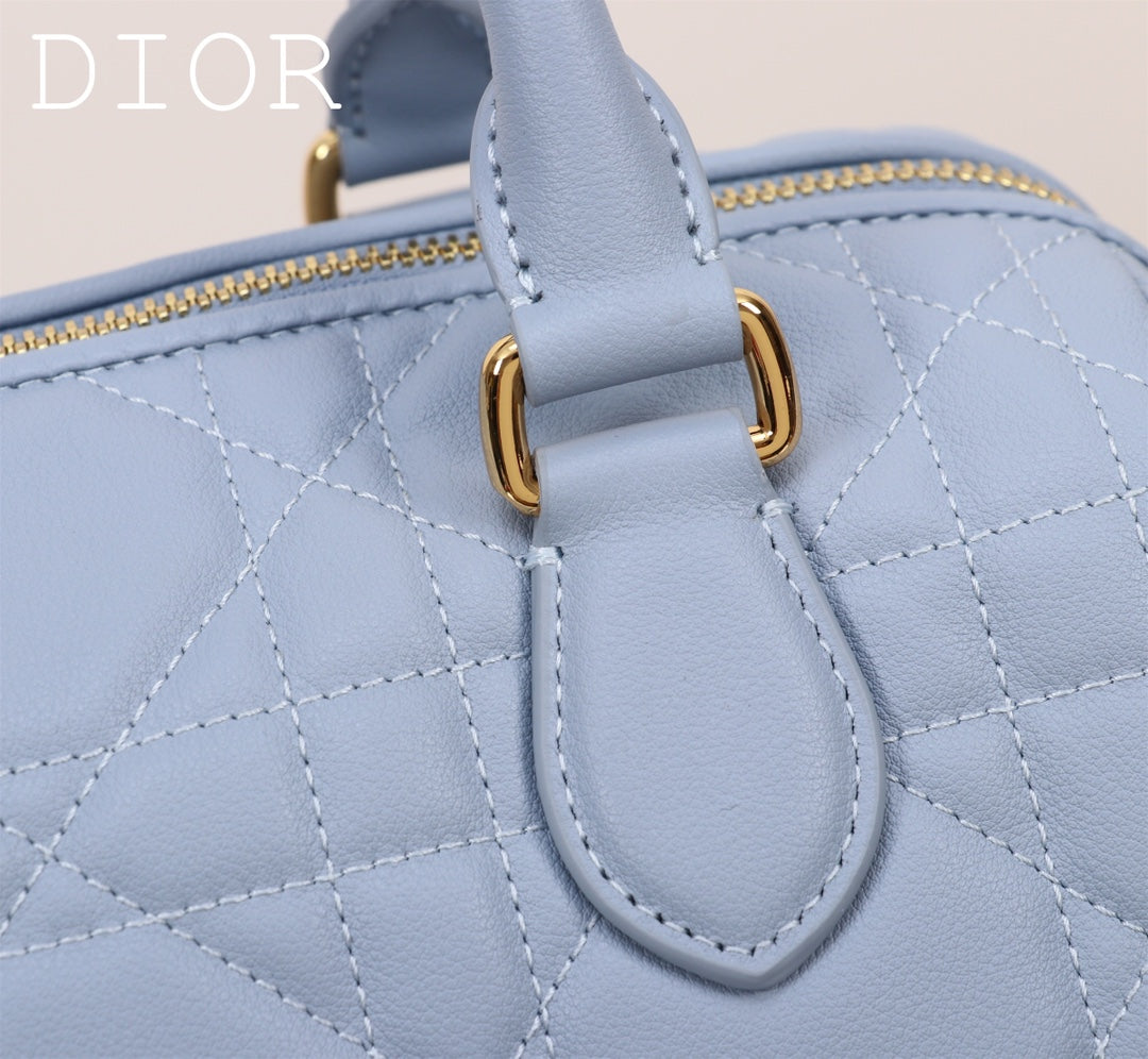 Christian Dior Caro Small Cannage Quilted Leather D-Bag - Light Blue