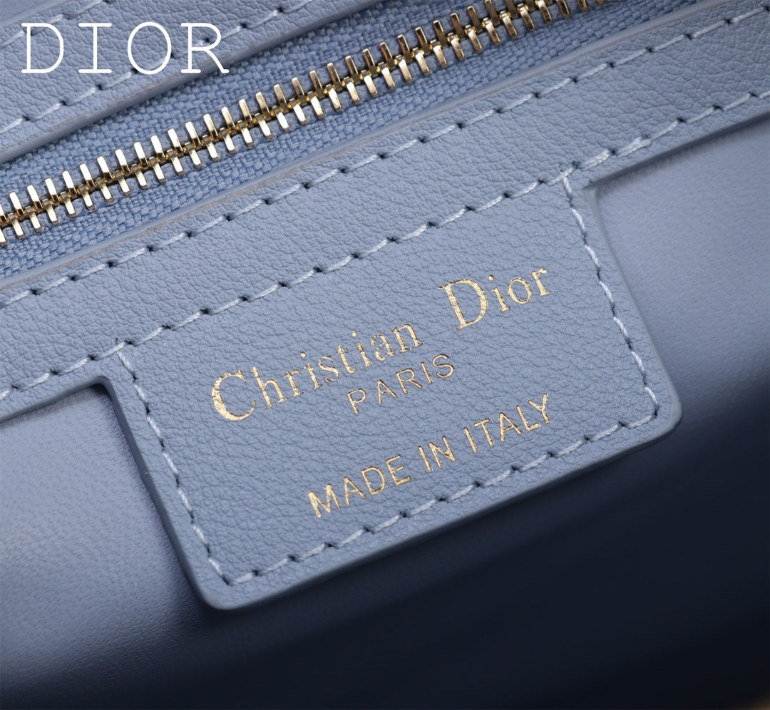 Christian Dior Vibe Zip Bowling Bag - Cannage Quilted Leather - Light Blue