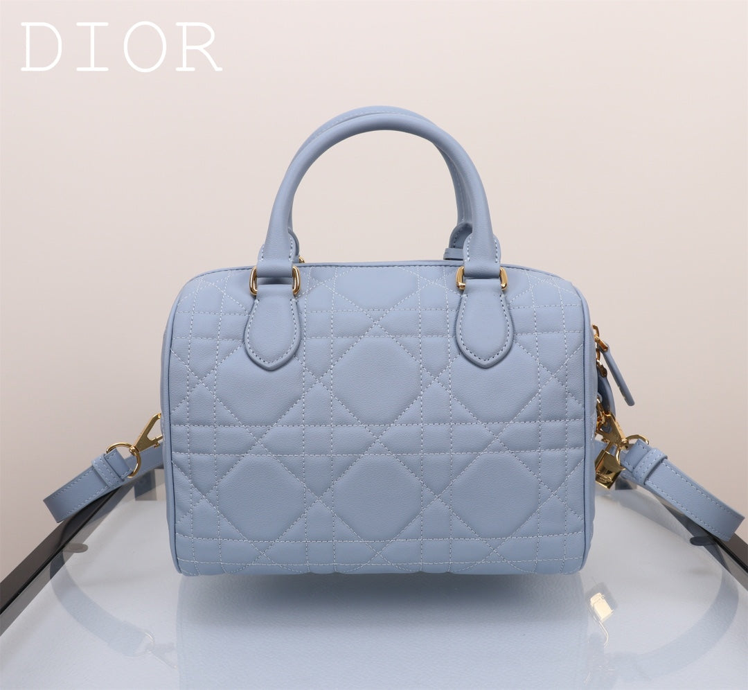 Christian Dior Caro Small Cannage Quilted Leather D-Bag - Light Blue