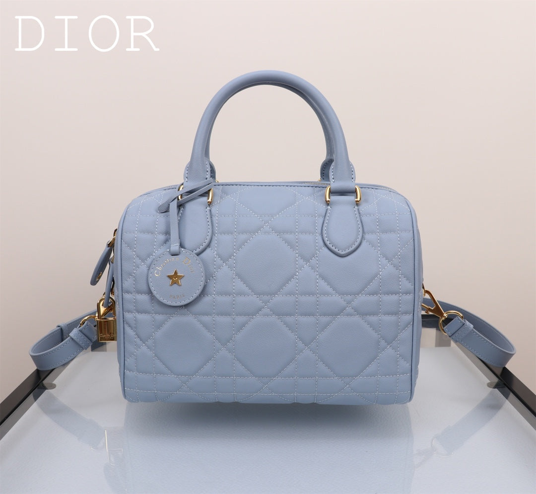 Christian Dior Caro Small Cannage Quilted Leather D-Bag - Light Blue