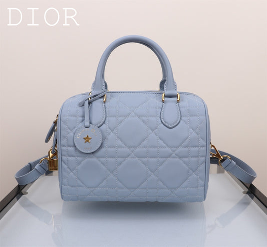 Christian Dior Caro Small Cannage Quilted Leather D-Bag - Light Blue