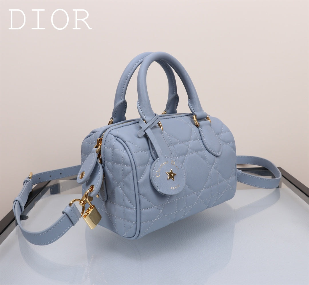 Dior Caro Small Bowling Bag - Light Blue Macrocannage Leather