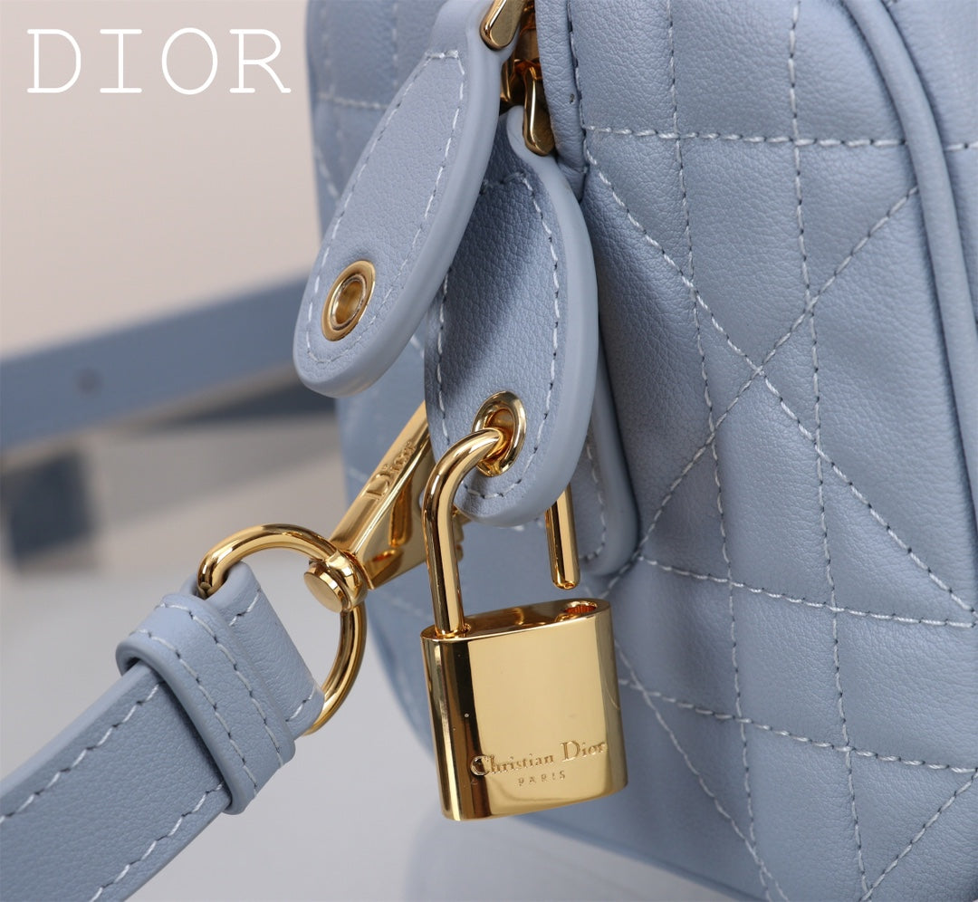 Dior Caro Small Bowling Bag - Light Blue Macrocannage Leather