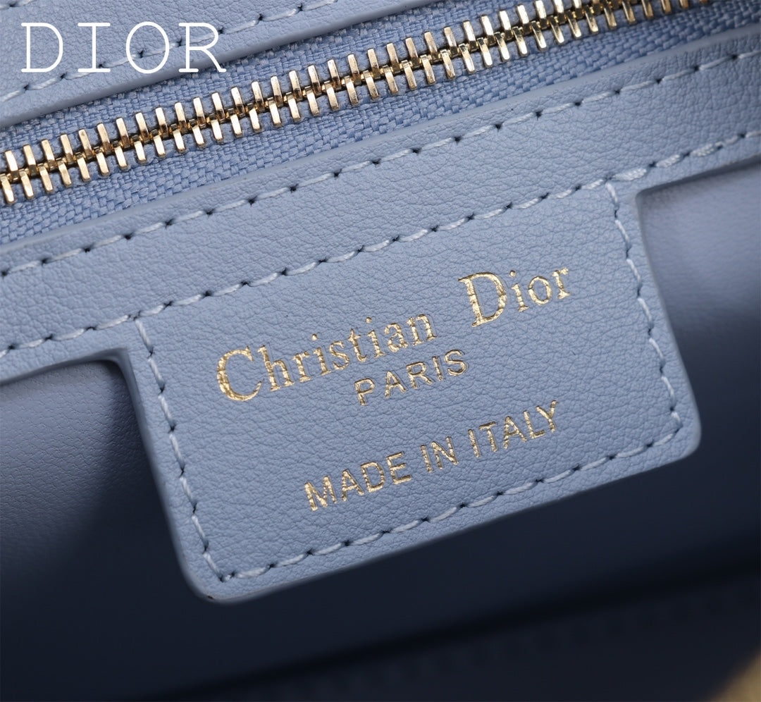 Christian Dior Cannage Leather Small Bowling Bag - Light Blue