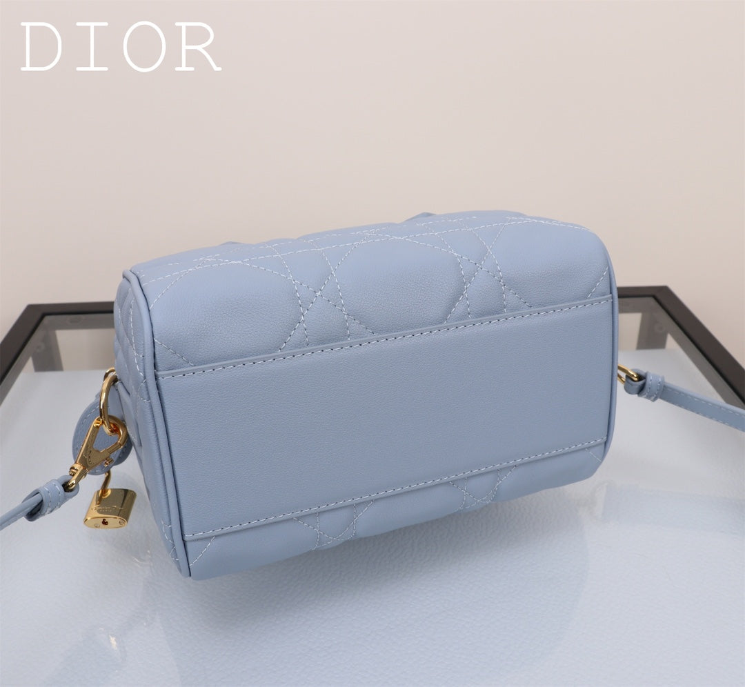 Christian Dior Cannage Leather Small Bowling Bag - Light Blue