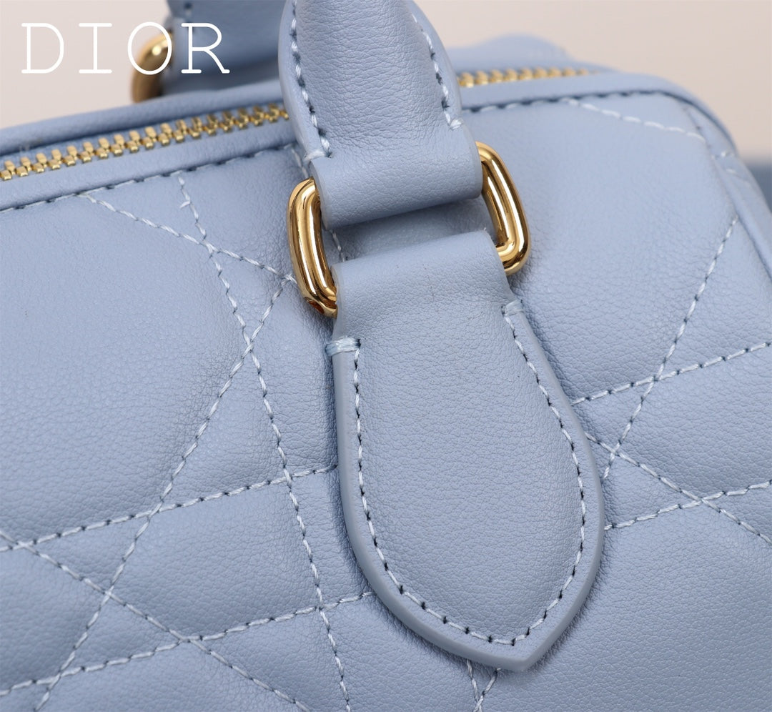Dior Caro Small Bowling Bag - Light Blue Macrocannage Leather