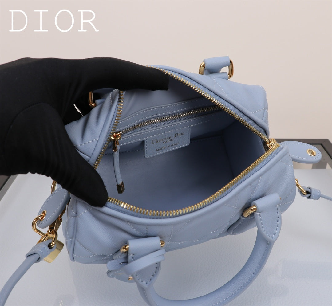 Christian Dior Cannage Leather Small Bowling Bag - Light Blue