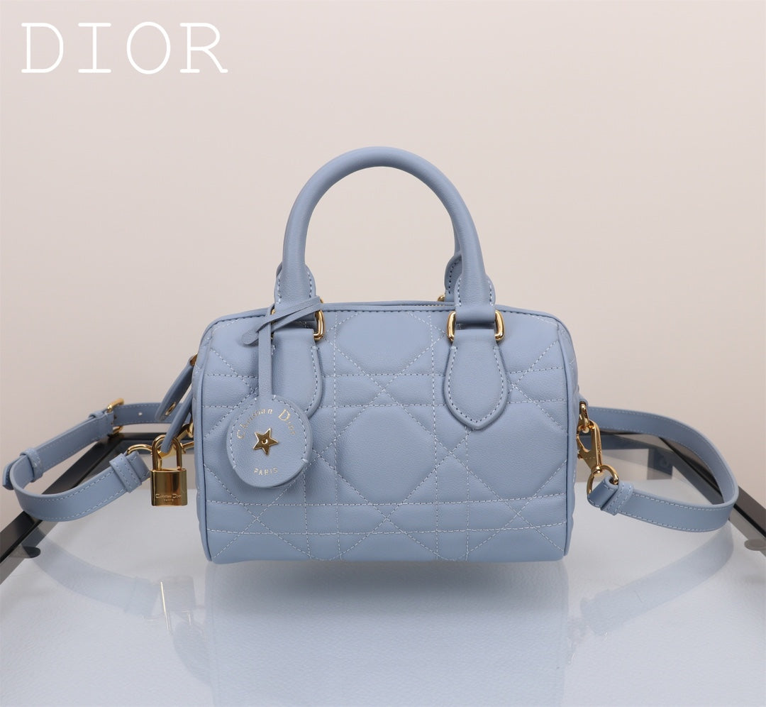 Dior Caro Small Bowling Bag - Light Blue Macrocannage Leather