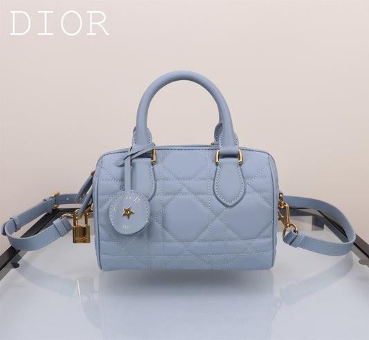 Dior Caro Small Bowling Bag - Light Blue Macrocannage Leather