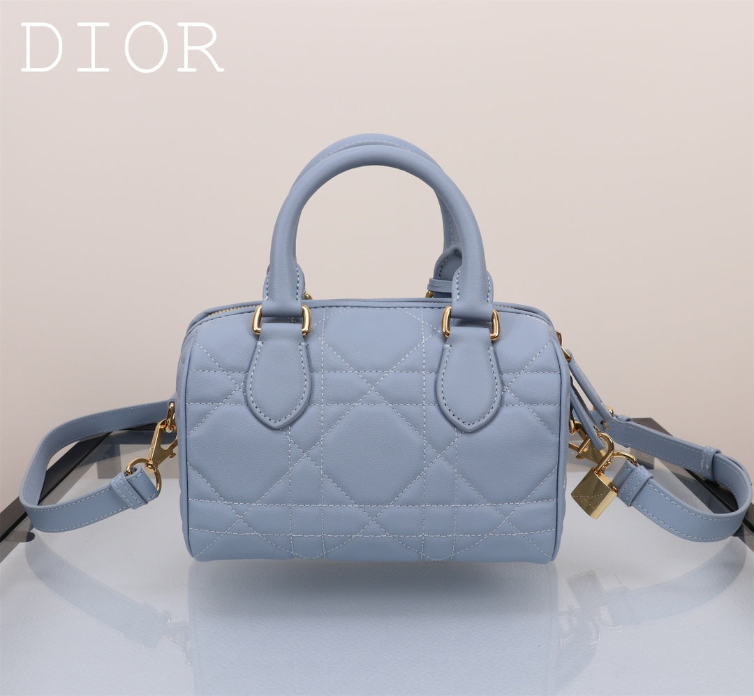Christian Dior Cannage Leather Small Bowling Bag - Light Blue