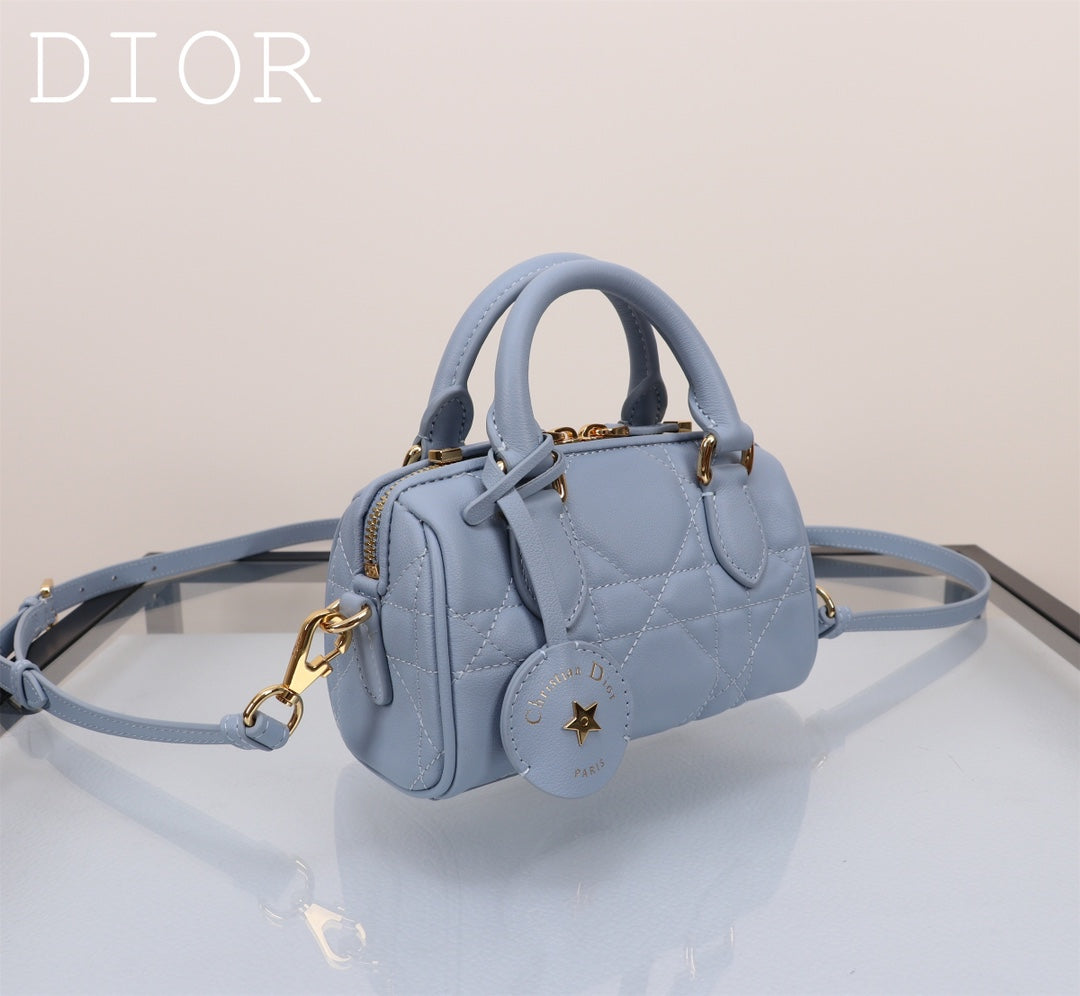 Christian Dior Micro Dior Vibe Bowling Bag - Cloud Blue Cannage Lambskin