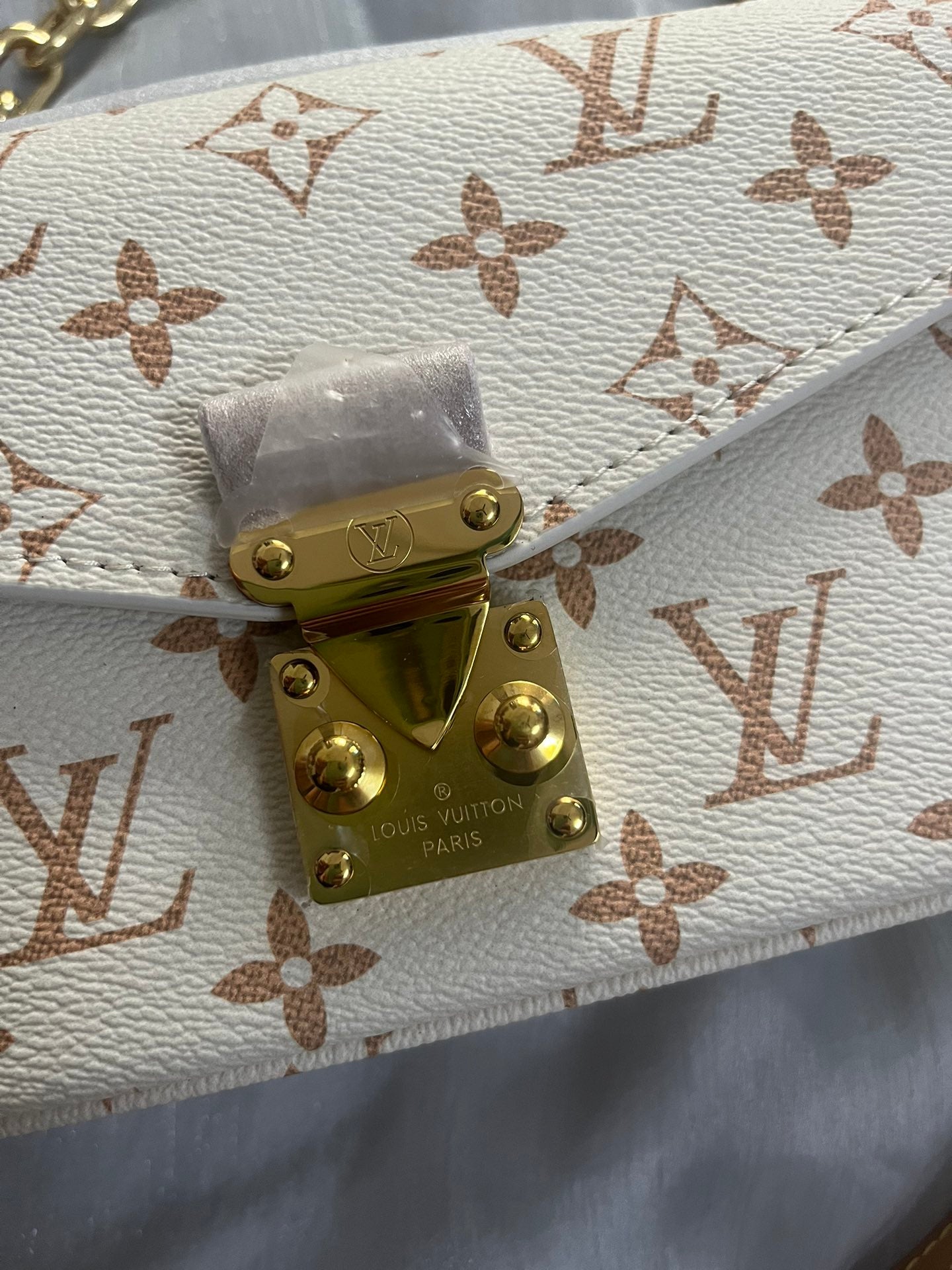 Classic Cream Monogram Luxury Shoulder Bag with Gold Chain & Crossbody Strap