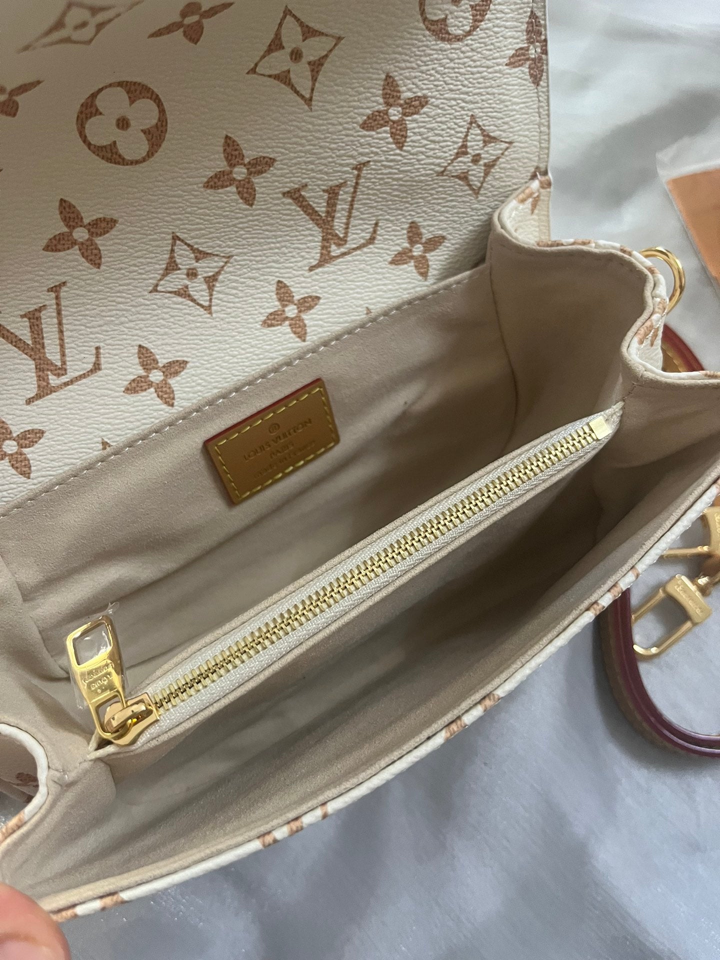 Classic Cream Monogram Luxury Shoulder Bag with Gold Chain & Crossbody Strap