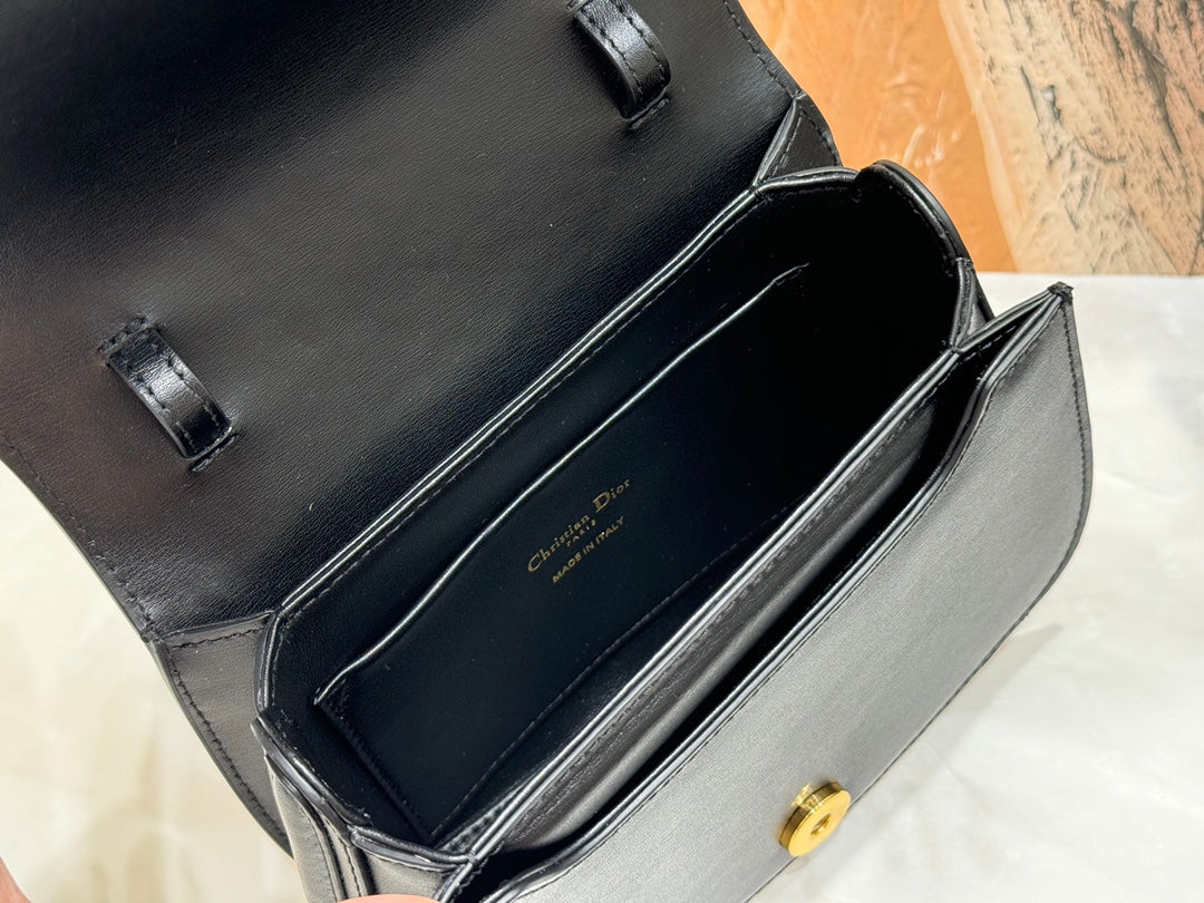 Dior Luxury Black Leather Flap Shoulder Bag with Gold Metal Clasp