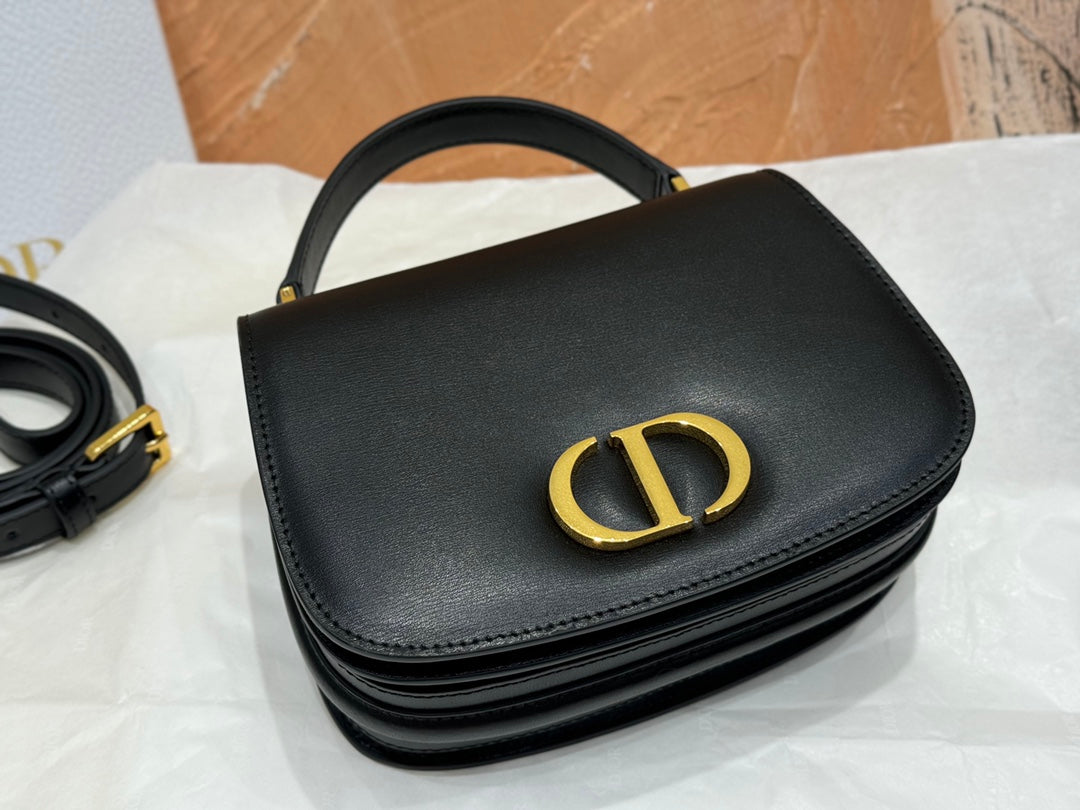 Dior Luxury Black Leather Flap Shoulder Bag with Gold Metal Clasp