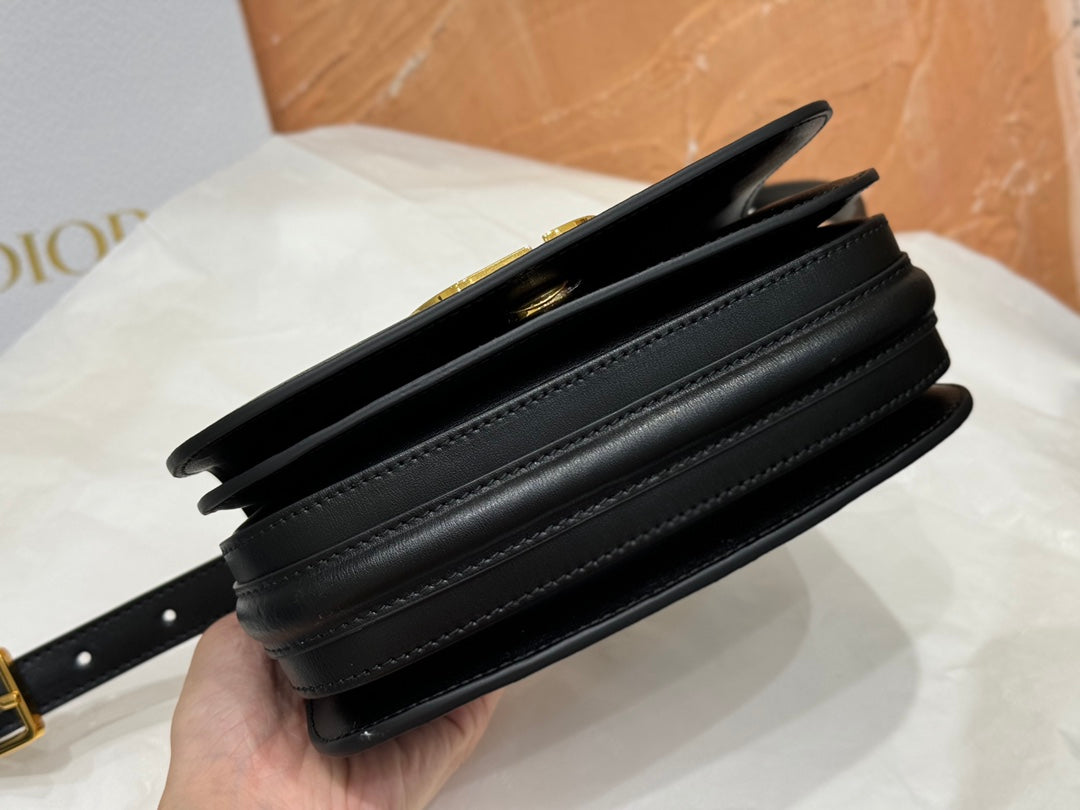 Dior Classic Black Leather Crossbody Bag with Top Handle and Gold Clasp