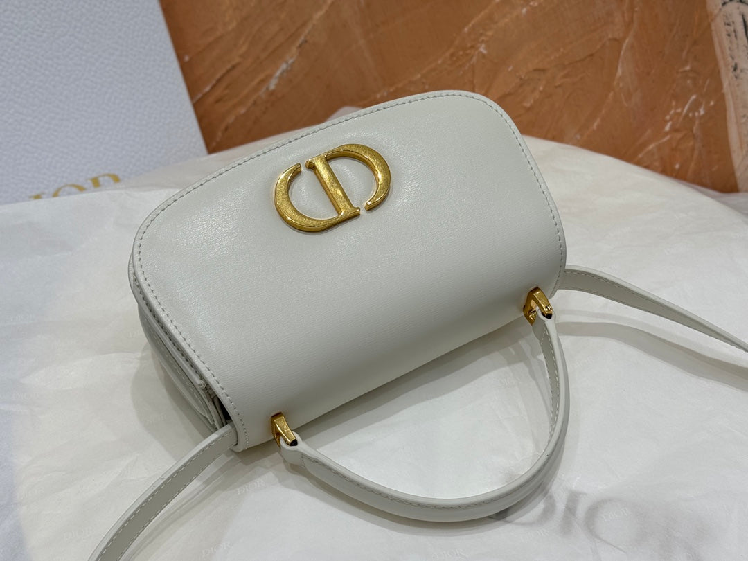 Dior Elegant Off-White Leather Top Handle Crossbody Bag with Gold Buckle