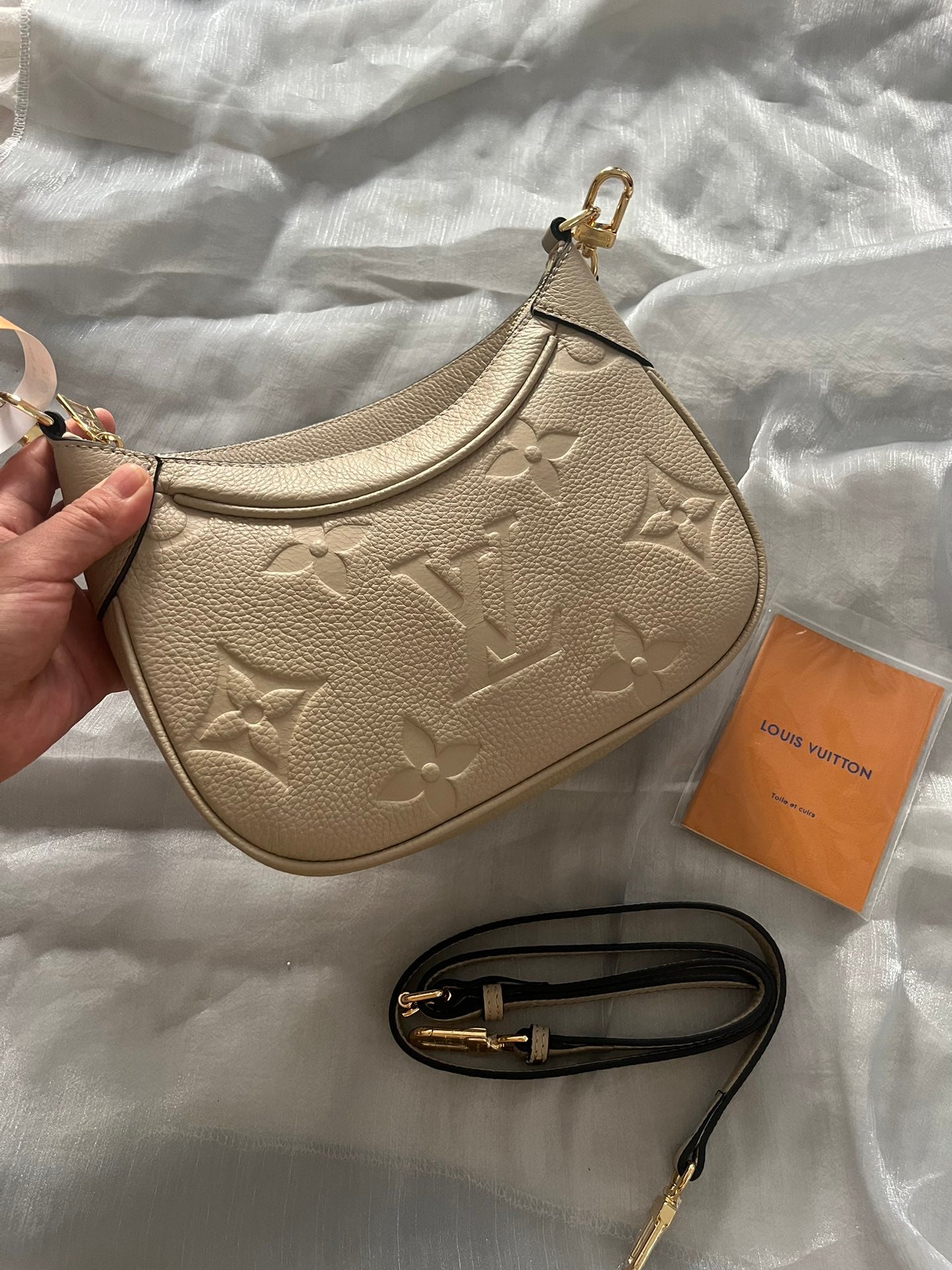 Louis Vuitton Bagatelle Monogram Empreinte Leather Cream Hobo Bag