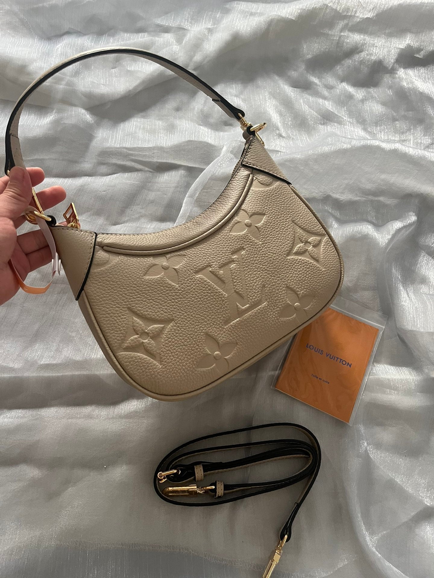 Louis Vuitton Bagatelle Monogram Empreinte Leather Cream Hobo Bag