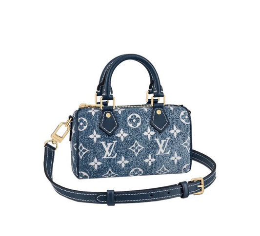 Louis Vuitton Nano Speedy Monogram Denim Handbag - Blue