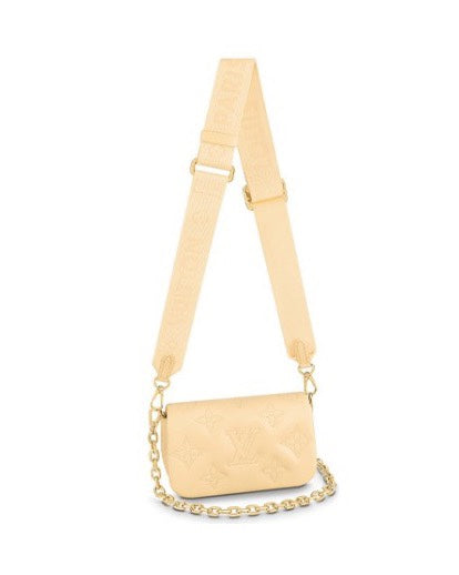 Women's Quilted Mini Crossbody Bag with Wide Shoulder Strap and Gold Chain Handle - Cream