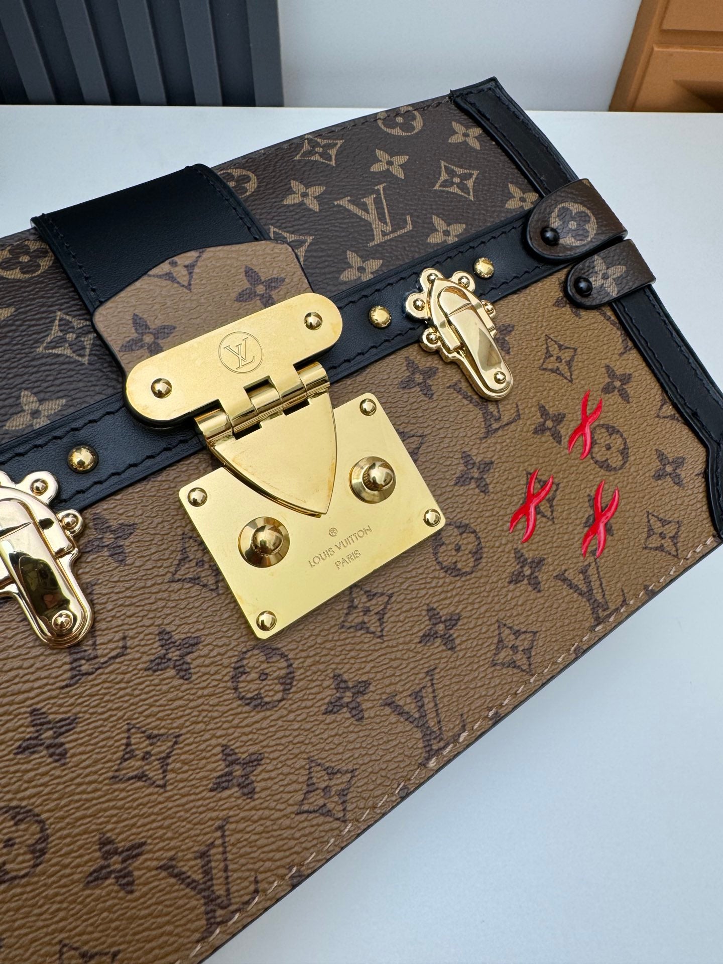 Designer Monogram Mini Trunk Crossbody Bag - Gold Hardware and Chain Strap