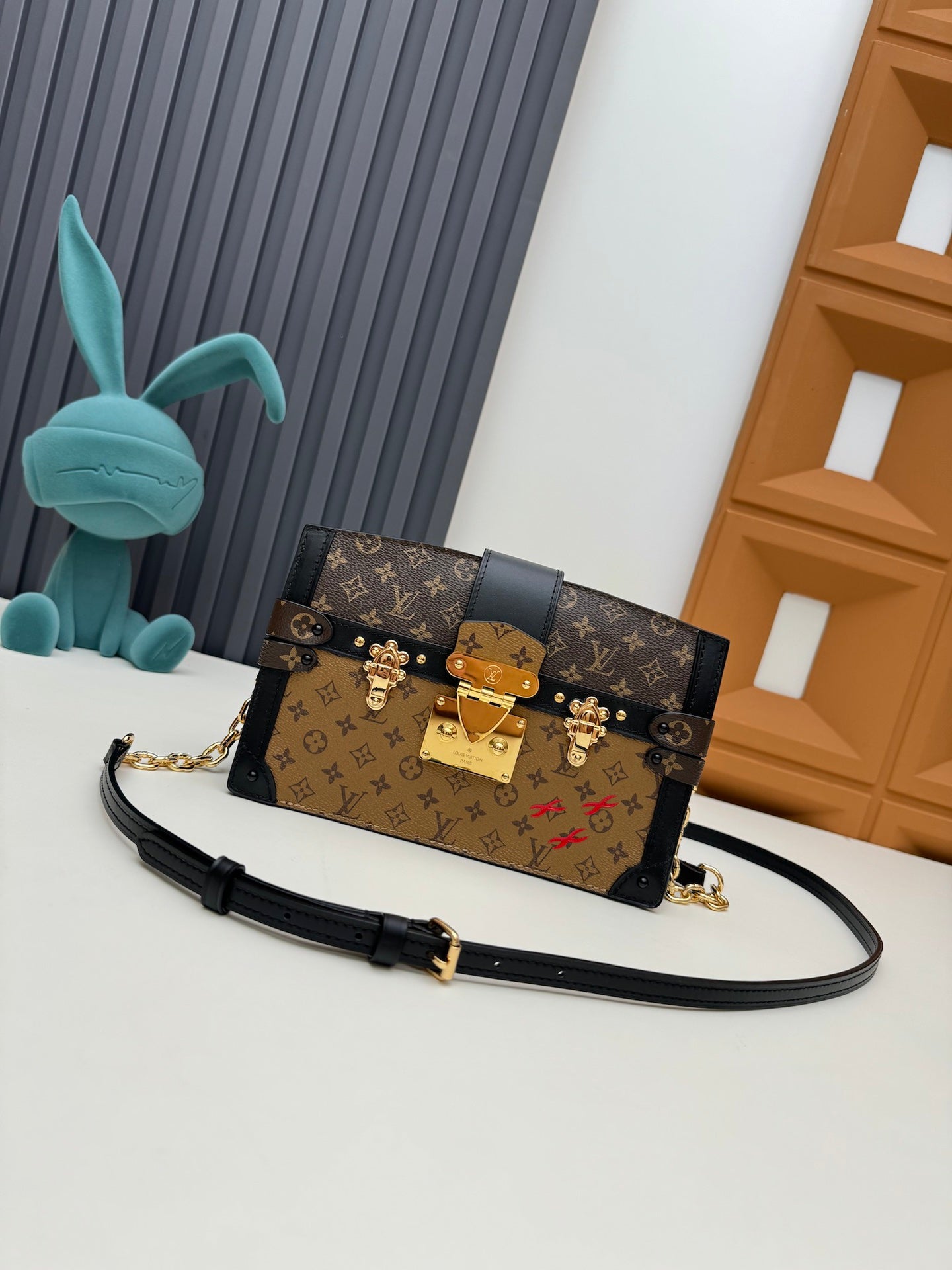 Designer Monogram Mini Trunk Crossbody Bag - Gold Hardware and Chain Strap