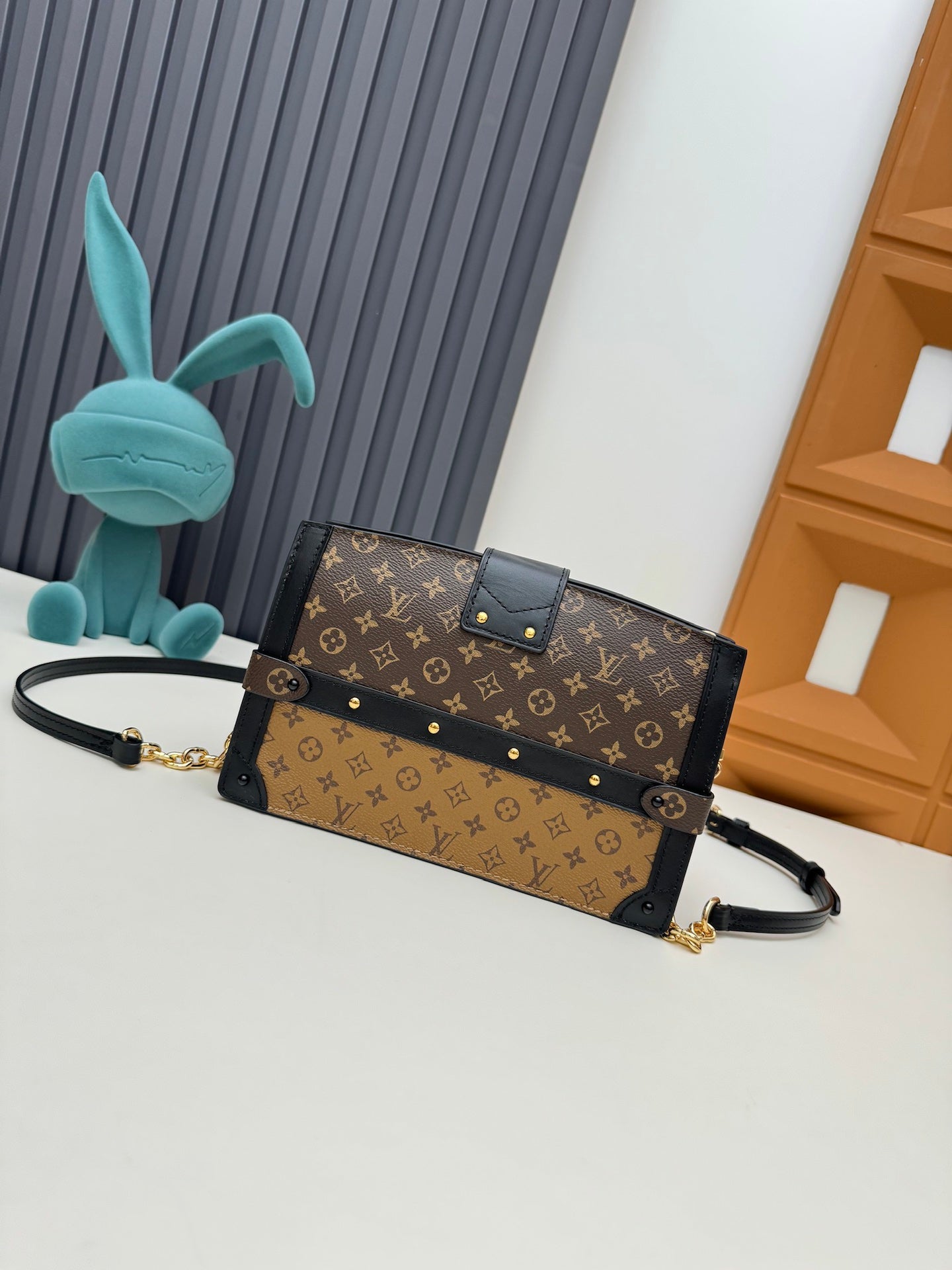 Designer Monogram Mini Trunk Crossbody Bag - Gold Hardware and Chain Strap